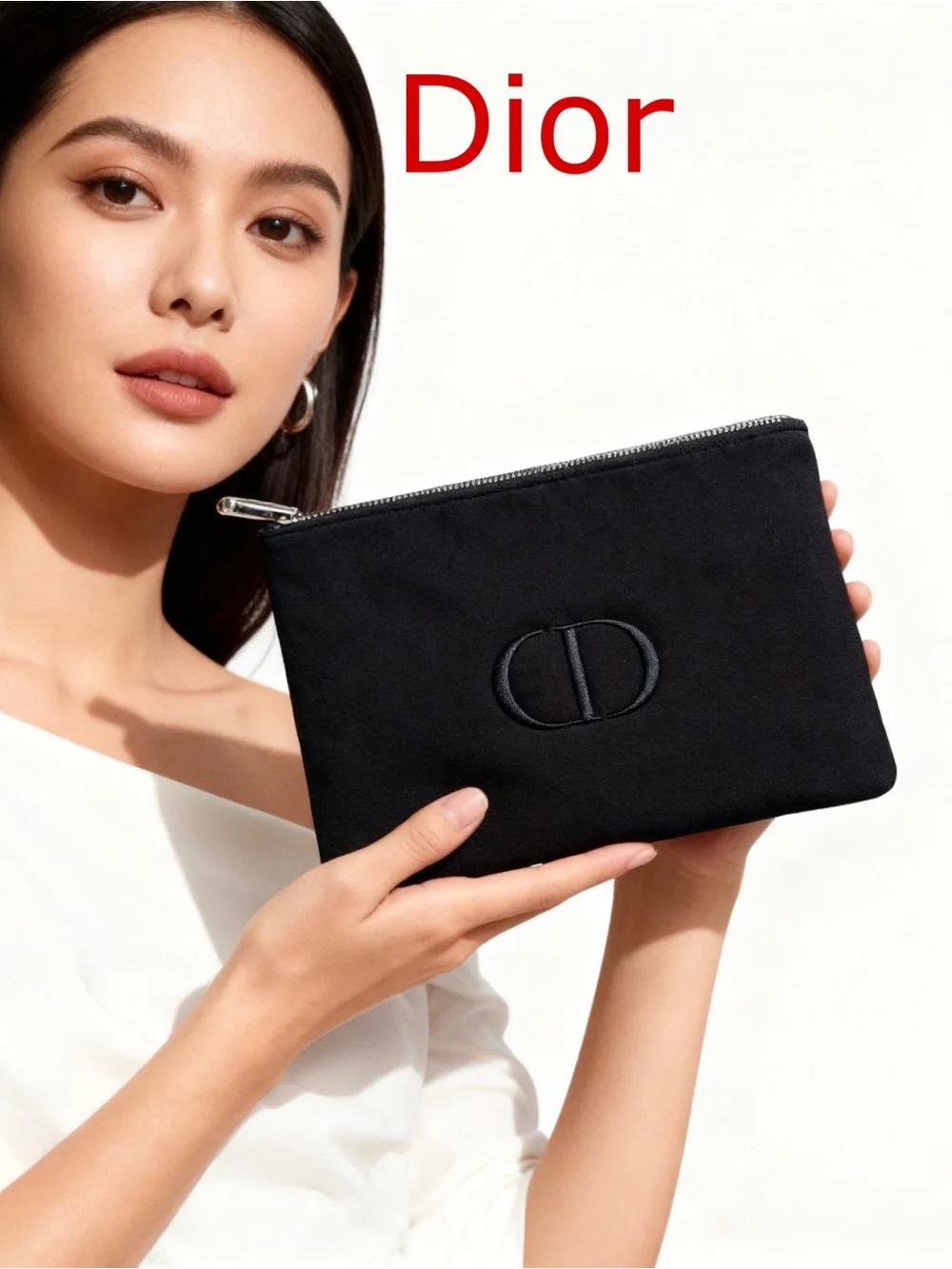 Dior Black Embroidered CD Canvas Clutch